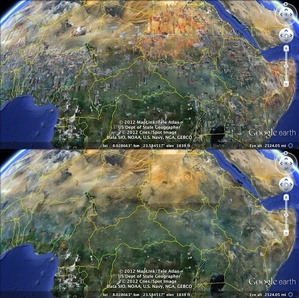 Ilustracja: Ładniejszy globus w Google Earth <br />
Afryka przed i po korekcie mozaiki