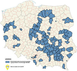 Ilustracja: 100 geoportali Geobidu <br />
Mapa geoportali powiatowych Geobidu
