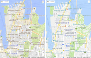 Ilustracja: Nowy wygląd Map Google wkrótce bez ograniczeń <br />
Stara (po lewej) i nowa (po prawej) wersja Map Google