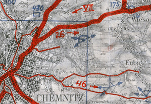 Ilustracja: Archiwum WIG: kolejne nowości z Biblioteki Kongresu USA <br />
Fragment arkusza niemieckiej mapy 1:100 000 (Einheitsblatt) z 1934 r. Chemnitz-Altenburg-Doebeln