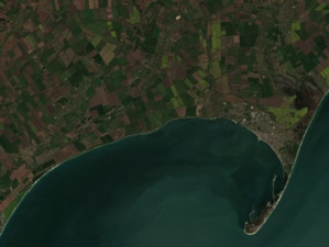 Ilustracja: EO4UA: satelitarne wsparcie z Polski dla Ukrainy <br />
Okolice Berdiańska na zdjęciu z satelity Sentinel-2
