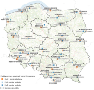 Ilustracja: GUGiK zamawia pomiar osnowy grawimetrycznej <br />
Punkty przewidziane do pomiaru (fot. SOPZ przetargu)