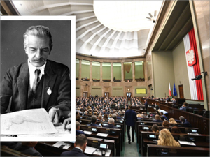Ilustracja: Posłowie uczcili pamięć prof. Romera <br />
Fot. Eugeniusz Romer (fot. Wikipedia) oraz Sala Posiedzeń Sejmu (fot. Aleksander Zieliński/Kancelaria Sejmu)