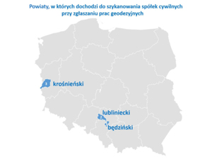 Ilustracja: Waldemar Izdebski szuka powiatów, w których trudności dotykają spółki cywilne <br />
Mapa przygotowana przez Waldemara Izdebskiego